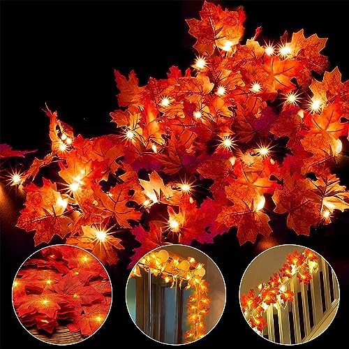 Ainkedin Guirlande d'automne, 10 Guirlandes lumineuses, Gugirlande de feuilles d'automne, Decoration halloween noel, Décoration de Thanksgiving, Decoration murale