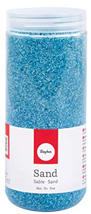 Rayher 39339356 Sand feine Körnung 0,1-0,5 mm, zum Dekorieren von Gläsern, Schalen, Vasen etc, Sandfarben, hellblau, 475ml