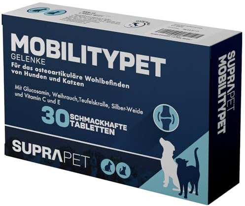 Suprapet MobilityPet Chiens et Chats - Soutien Os et Cartilage 30 comprimés - Aliment complémentaire Naturel avec Boswelia Glucosamine, Chondroïtine, MSM et Griffe du Diable, Vitamine C