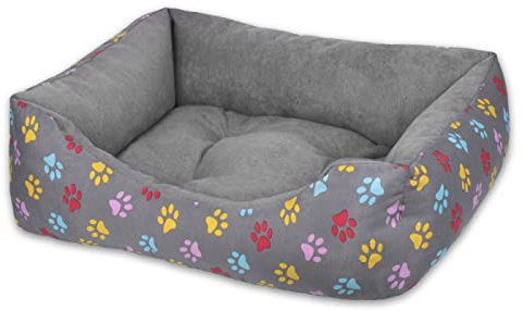 MERCURY TEXTIL- Sofá, Cesta,Cama Comoda para Perros,Gatos y Mascotas, con Relleno de Fibras Super Suave,Resistente al Desgaste y Duradero (Grande, Huellas Mascotas)
