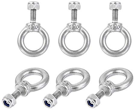 sourcing map Lifting Eye Bolt M4 x 11mm Male Thread with Hex Screw Nut for Hanging Securing Chain Wire Rope, 304 Stainless Steel, 6 Sets