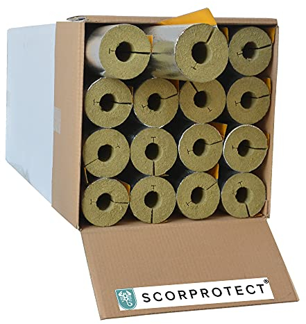 Scorprotect® voller Karton Alukaschierte Rohrschale Rohrisolierung Steinwolle mit 0.040 Wärmeleitfähigkeit (Steinwolle, 35 x 30 mm x 1 Meter)
