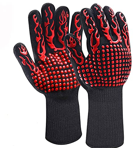 Lichi 2 Stück Grillhandschuhe, hitzebeständig, hohe Temperaturen, 800 ℃, schwer entflammbar, feuerfest, Grill, Wärmeisolierung, Silikon, Mikrowelle, Ofenhandschuhe – Rot