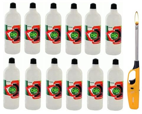 12X 1LT BIOETANOLO Sprint COMBUSTIBILE Liquido Ecologico Naturale INODORE Camino + Accendino Omaggio