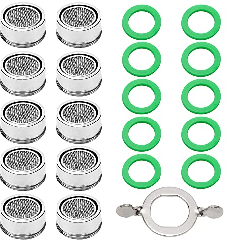 YIXISI 10 Stücke Strahlregler M24, mit 10 Dichtung und 1 Verchromten Schlüssel, Außengewinde Wasserhahn Sieb Einsatz für Wasserhähne, mit Edelstahl und ABS Filter