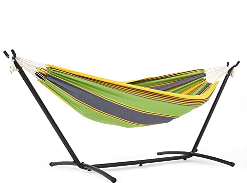 Mondeer Hängematte mit Hängemattengestell, Doppel Baumwolle mit Gestell für 2 Personen, Tragbare Outdoor & Indoor Terrasse Hof Garten, Belastbarkeit bis 200 KG, Grün