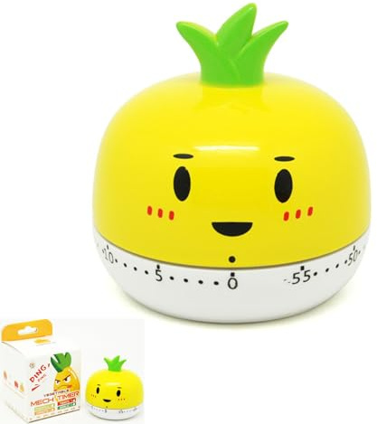 Mechanischer Küchentimer, Ananas Cartoon Countdown Timer, 55 Minuten Timer, Drehen Kurzzeitmesser für Küche Zuhause Büro Schule Klassenzimmer Gelb