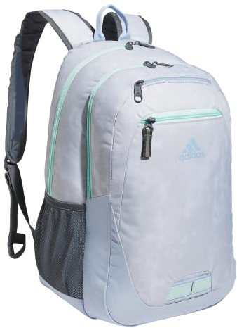 adidas Unisex's Foundation Backpack (38l) Durable Large Athletic Student Laptop Book Bag for Boys/Girls, Stone Wash White/Blue Dawn/Semi Flash Aqua Blue, One Size