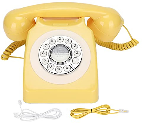 Yuecoom Téléphone Fixe Filaire rétro, Ancien téléphone Domestique Filaire Vintage Classique, téléphone de Bureau Filaire à l'ancienne pour la décoration de Bar de café de Bureau(Jaune)