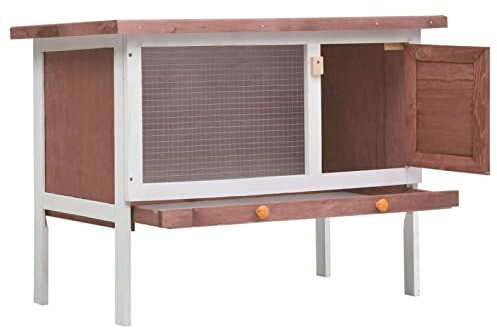 Tidyard Haustier Käfige Laufställe Kaninchenstall Kleintierstall Hasenvilla 90 x 45 x 65 cm (L x B x H) für kleinere Haustiere Geeignet für Kaninchen,Witterungsbeständig Braun und Weiß