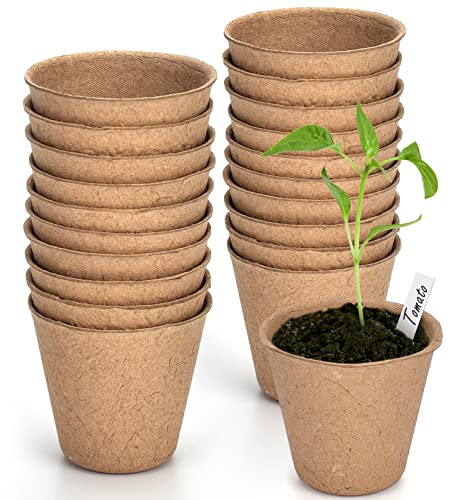 gueche 60Pcs 6cm Vasi per Semi in Fibra Biodegradabile per Piantine e Trapianti con Etichette 60pcs in Plastica per Piante e Coppia di Attrezzi da Giardinaggio per Piante da Semi Fiori Verdure