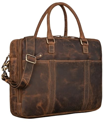 STILORD Drake Businesstasche Leder Groß Vintage Aktentasche XL Ledertasche Laptoptasche für Arbeit Büro Umhängetasche Aufsteckbar Echtleder Farbe:Calais - braun
