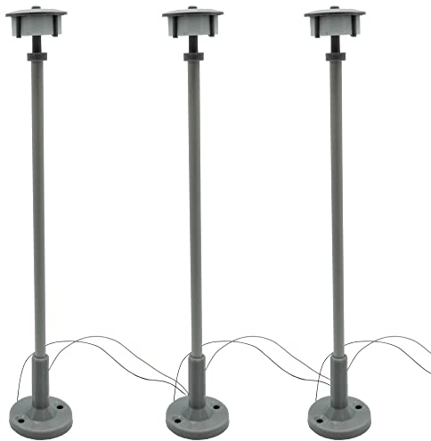 ML-Train Nostalgische LED Straßenlaterne Bahnhofslaterne Rundscheibenleuchte blau/grau - Gartenbahn Spur G Zubehör (Grau - 3 Stück)