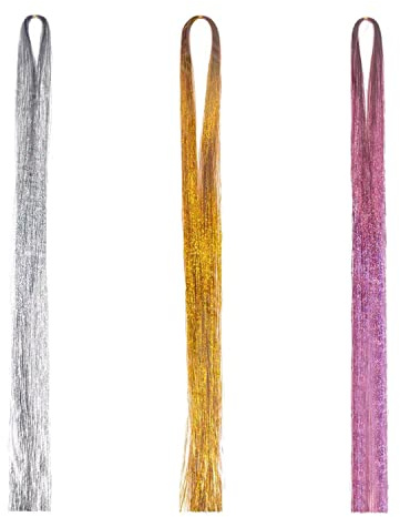 600 estensioni dei capelli in filo scintillante, raddrizzatori dei capelli del filo,estensioni dei capelli lisci colorati olografiche,Accessori per capelli per donne e ragazze (oro, argento, rosa)