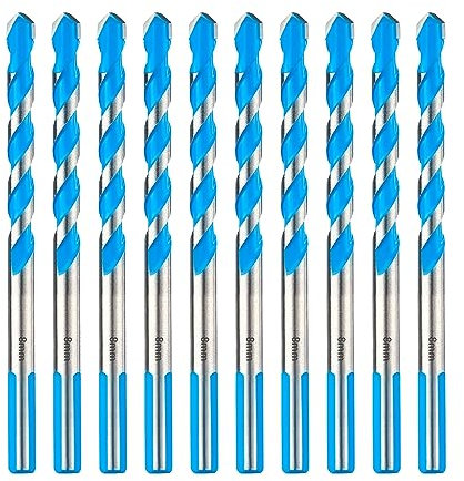 toolant Juego de 10 brocas de mampostería de 8 mm, brocas de hormigón a prueba de golpes con punta de carburo de tungsteno YG8X, adecuadas para hormigón, vidrio, ladrillo, cerámica y cemento