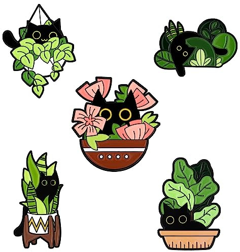Oenothera Emaille Brosche Pin, Schwarze Katzenbrosche, Cartoon Tier Anstecknadel, für Rucksack Kleidung Zubehör Anime Schmuck Geschenk für Freunde