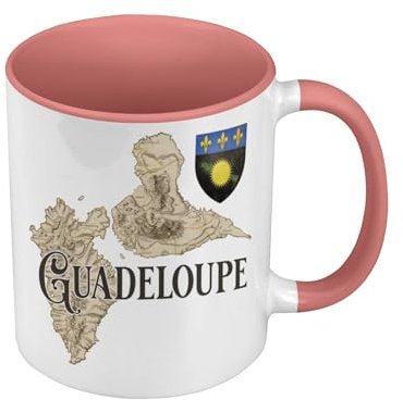 Fabulous Mug de Couleur Qualité Premium Rose - Guadeloupe 971 Département Ile Carte Ancienne Rare - Tasse avec anse et intérieur de couleur