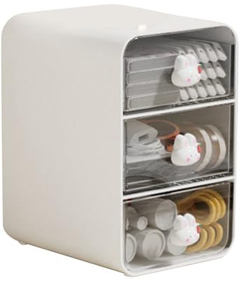 Organizer Per Trucchi con 3 Cassetti, Organizer Per Trucchi/scrivania, Organizer Per Cosmetici a 3 Cassetti, Scatola Porta Trucchi, Scaffale da Tavolo, Per Dormitorio degli Studenti, Casa(beige S)