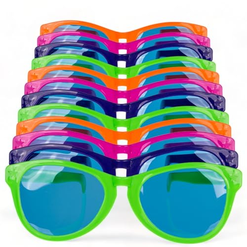 MIJOMA Lot de 12 verres géants amusants avec lentilles en plastique colorées, gadget de fête amusant, souvenir amusant, env. 25 cm, assortis en de nombreuses couleurs, pour du plaisir et de l'ambianc