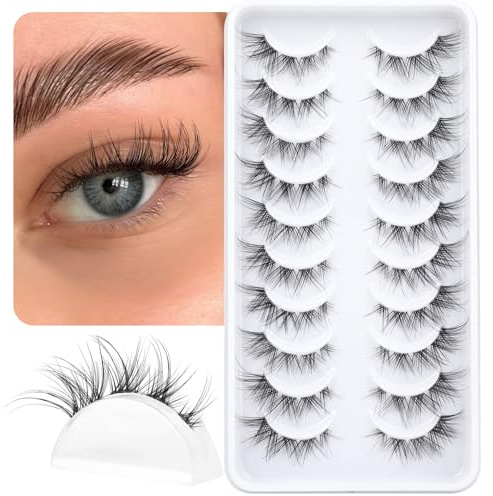 Lilbitty 10 Paar falsche Wimpern, Cluster-Wimpern, natürlicher Look, Wispy Manga Wimpernverlängerung, Streifen, Cat Eye Wimpern, Packung mit klarem Band, kurzes Anime