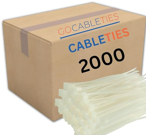 Gocableties Small White Cable Ties, 100mm x 2.5mm, Bulk Pack of 2000, 4” Premium Nylon Zip Ties Clear/Natural, Plastic Tie Wraps, Secure Self-Locking Mechanism, for Home, Garden, Office and DIY