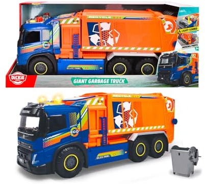 Dickie Toys - Volvo Giant Garbage Truck (55 cm) - extra-großes Müllauto mit Kippfunktion & Mülltonne, Spielzeug-Müllabfuhr für Kinder ab 3 Jahre mit Licht & Sound, inkl. Batterien