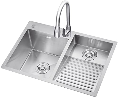wanghaiyanBD Aufsatz-Einbauwaschbecken aus Edelstahl mit Handwaschbecken, Ablaufgarnitur, Stecker und Wasserhahn, großes Spülbecken aus Edelstahl für Waschraum, Waschküche, Bar, Badezimmer