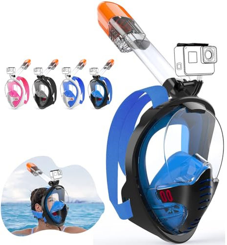 Tyuodna Schnorchelmaske Erwachsene und Kinder,Tauchmaske Vollgesichtsmaske CO2 Sicher,180-Grad-Sicht Tauchermaske Vollmaske,Antibeschlag Snorkeling Mask mit Kameraposition (Schwarz Blau, L/XL)