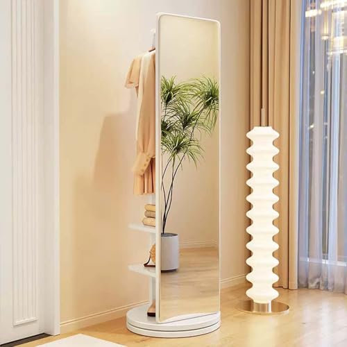 Specchio a Figura Intera Girevole a 360°, Specchi da Pavimento con Appendiabiti, Moderno Specchio a Corpo Intero in Piedi per Soggiorno, Camera da Letto, Spogliatoio