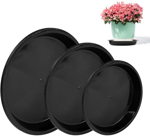 12 Pack Plant Pot Saucers, 14/16/18 cm Round Plant Saucers, Plastic Plant Pot Trays, Black Plant Trays for Pots, Flower Pot Drip Trays for Indoor and Outdoor Household Garden Plants