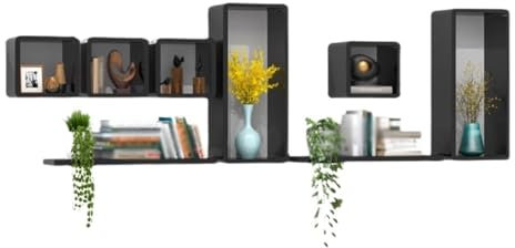 GLigeT Bücherregal Schwarzes Kombinations-Bücherregal zur Wandmontage, dekoratives Organizer-Regal aus Holz, for Wohnzimmer-Büro-Ausstellungsregale Bücherturm