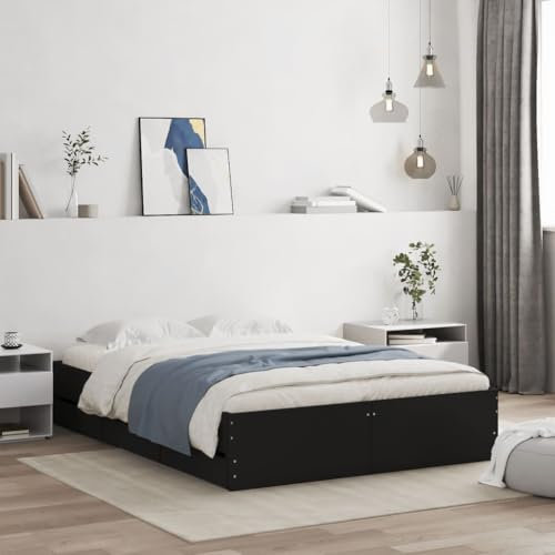Xichuzi Bettgestell mit Schubladen Schwarz 135x190 cm Holzwerkstoff, Bett, Bed Frame, Familienbett, Bettrahmen, Bett Gestell, Bett Rahmengestell, Schlafzimmer Bett - 3207309