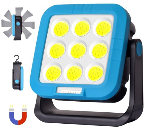 MASMEJOR Projecteur Chantier Rechargeable 40W 2000LM, Projecteur LED Rechargeable 5400mAh avec 7 Modes d'Éclairage, IP44 Étanche pour Camping, Travail, Jardin, Pêche, Urgence