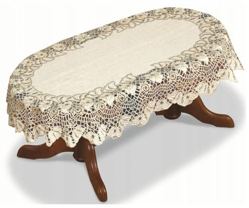 Home Dekorator Tischdeckchen aus Spitzenstoff 140x220 cm | Tischdecke Spitze Vintage in Cremefarben | Frühlingstischdecke für Esszimmer und Wohnzimmer | Tischtuch Oval