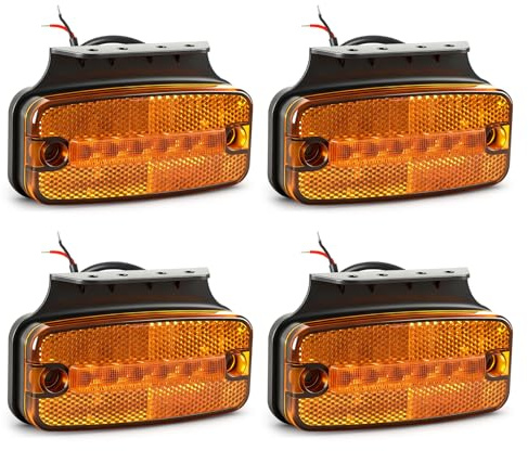 Yuanjoy 4x Amber LED Seitenmarkierungsleuchten Set – 12V/24V, ECE R91/R148 Zertifiziert, IP67 Wasserdicht, mit Kunststoffhalter – für Anhänger, LKW, Wohnwagen, Landmaschinen