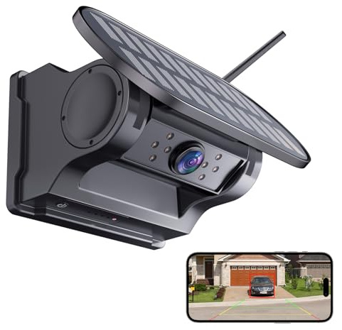 Cámara Trasera Inalámbrica WiFi Solar, Cámara Marcha Atrás Magnética con 9600mAh, Visión Nocturna 1080P con Impermeable,Gran Angular, Ayuda de Marcha Atrás para Camiones, Remolques