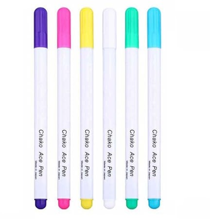 EXQIOUR Paquete de 6 marcadores de tela multicolor para costura, tintas de desaparición, borrables con agua, bolígrafo multicolor