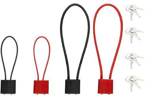 4 Pcs Steel Rope Padlocks with Keys and Heavy Duty Long Shackle Padlocks, Flexible Cable Padlock for Gates, Toolboxes & Outdoor Use