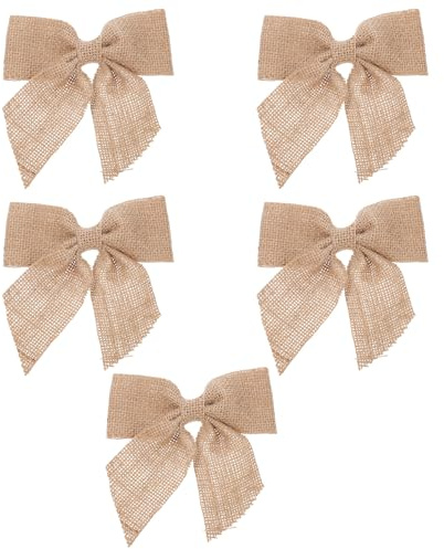 Cabilock 5pcs Handmade Wedding Christmas Bow Decorations Jute Bow Crafts for Wedding Present and Christmas Decorations