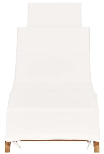 Generico idaXL Lettino Prendisole Pieghevole con Cuscino Bianco Crema in Teak,Mobili,Mobili da Giardino,Mobili e sedie da Giardino,Sdraio da giardino-310667