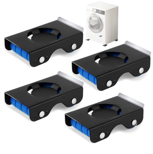Soporte Móvil para Lavadora con Ruedas de Goma y Frenos, Base Ajustable de Alta Resistencia para Muebles Pesados, Capacidad hasta 700 kg, Elevación Antihumedad, Juego de 4 Unidades – Negro