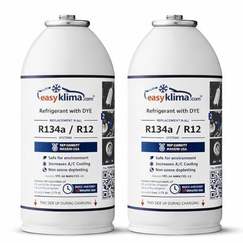 EasyKlima R134a - Refrigerante con set UV Dye – 2 barattoli per aria condizionata auto, ricambio per R134a / R12, ricarica aria condizionata