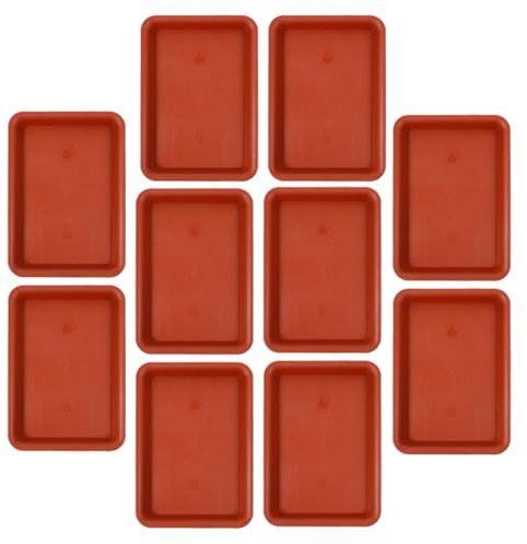 GOOHOCHY Set da 10 Vassoi Rettangolari per Piante in Plastica, Sottovasi per Bonsai e Fioriere da Interno, Vassoi di Drenaggio Resistenti Colore Rosso Mattone per Giardinaggio Domestico