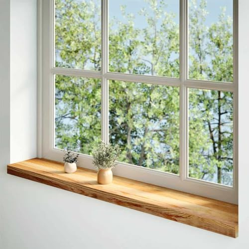Fensterbänke 2 Stk. Hellbraun 120x20x2 cm Massivholz Eiche Fensterbank Innen Holz für Neubau Altbau Renovierung mit Montage Zubehör für Wärmeschutz und Schallschutz