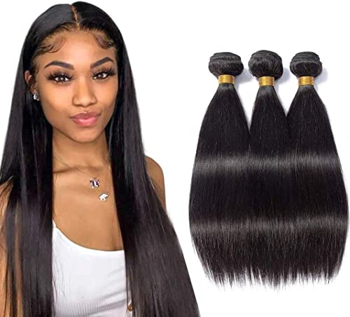 TNICE Brazilian Straight Hair Bundles Human Hair Extensions 24 24 24 Inch | Human Hair Straight Extensions Bundles Double Weft 100% Unprocessed Virgin Weave for Women Natural Color 3 Bundles Total 210g