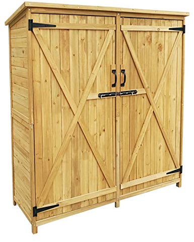 Wiltec Gartenhaus mit 2-flügelige Tür 1350x500x1540mm aus Fichtenholz mit Bitumendach für Garten, Terrasse & Balkon Gerätehaus Geräteschuppen Holzhaus Werkzeugschrank