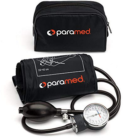 PARAMED Aneroid Sphygmomanometer – Manual Blood Pressure Cuff with Universal Cuff 8.7-16.5 and D-Ring – Carrying Case in the kit – Black – Stethoscope Not Included