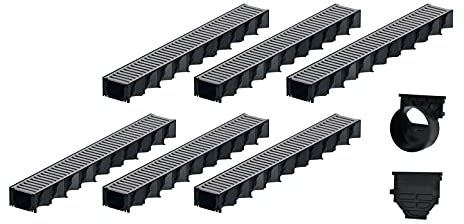 6x1m ACO Hexaline 2.0 Entwässerungsrinne Stegrost Stahl verzinkt Ablauf horizontal Bodenrinne Terrassenrinne