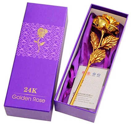 Jzhen Plaqué Or 24 K Rose Fleur pour Anniversaire du Jour de la Mère de Valentin