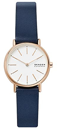 Skagen Signatur Uhr für Damen, Quarzwerk mit Edelstahl- oder Lederarmband, Blau und Weiß, 30MM